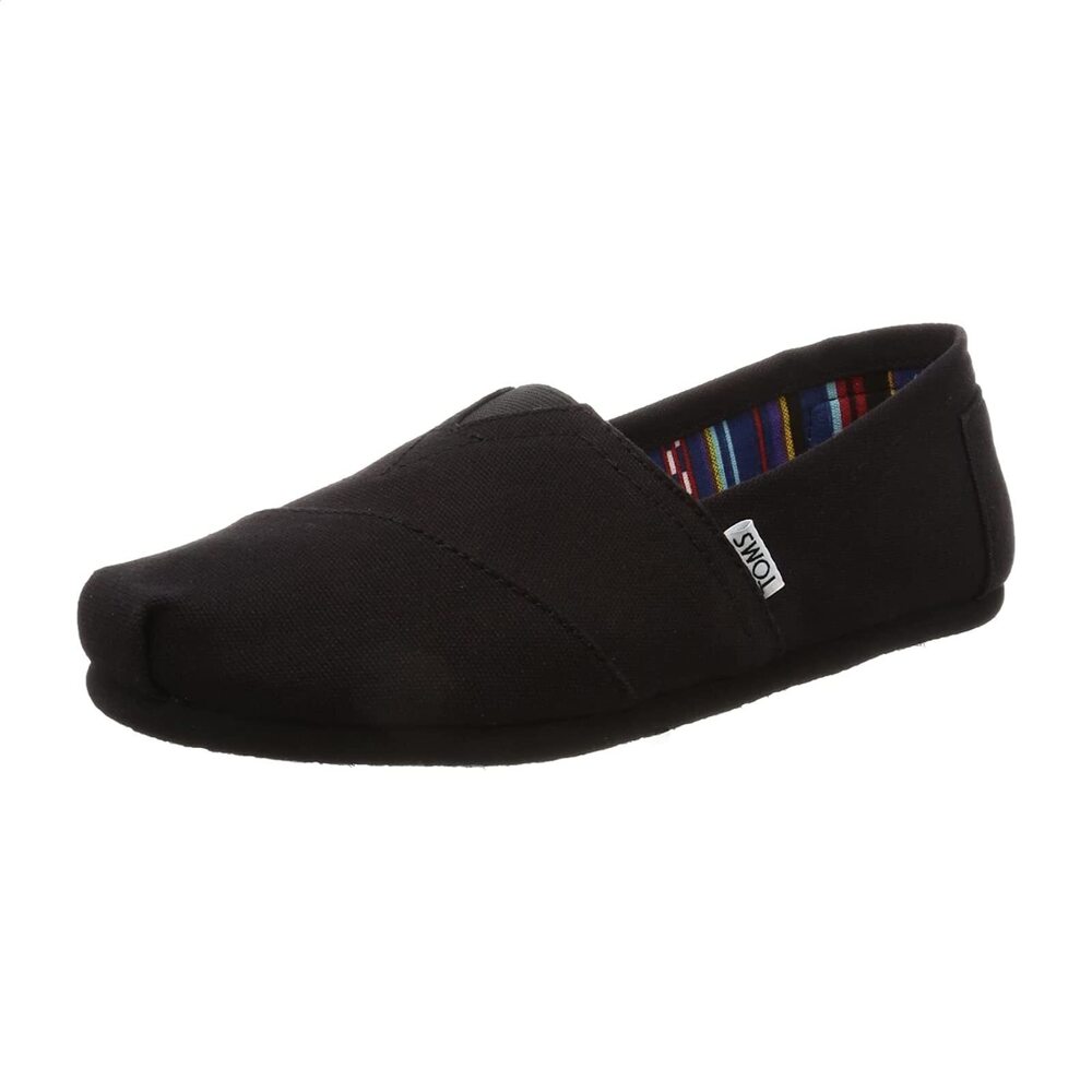 TOMS WOMEN'S CLASSIC ALPARGATA SLIP-ON SHOE BLACK ON BLACK CANVAS 5 M